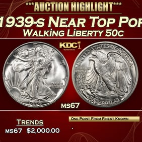 1939-s Walking Liberty Half Dollar Near Top Pop 50c ms67 SEGS