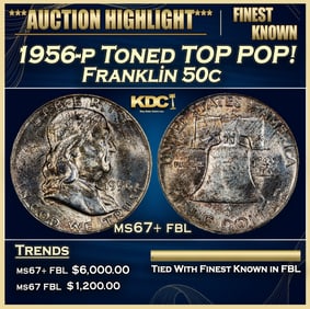 1956-p Franklin Half Dollar Toned TOP POP! 50c ms67+ fbl SEGS