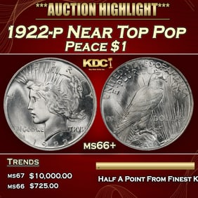 1922-p Peace Dollar Near Top Pop $1 ms66+ SEGS