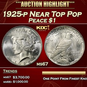 1925-p Peace Dollar Near Top Pop $1 ms67 SEGS