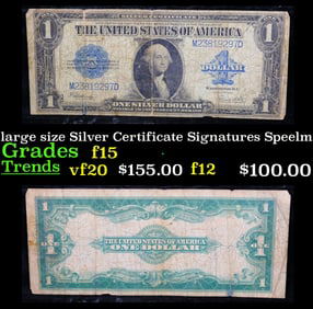 1923 $1 large size Silver Certificate Grades f+ Signatures Speelman/White