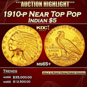 1910-p Gold Indian Half Eagle Near Top Pop $5 ms65+ SEGS