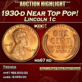 1930-d Lincoln Cent Near Top Pop! 1c ms67 rd SEGS
