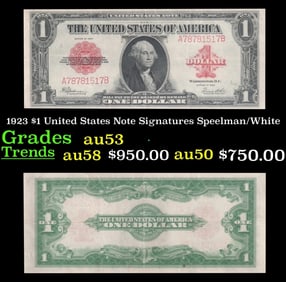 1923 Speelman/White $1 United States Note Grades Select AU