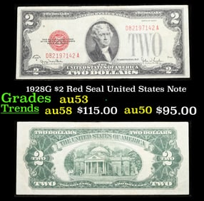 1928G $2 Red Seal United States Note Grades Select AU