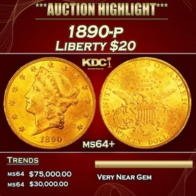 1890-p Gold Liberty Double Eagle $20 ms64+ SEGS