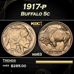 1917-p Buffalo Nickel 5c Grades ms63
