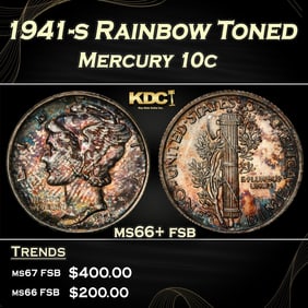 1941-s Mercury Dime Rainbow Toned 10c ms66+ fsb SEGS