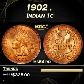 1902 Indian Cent . 1c Grades ms64 rd