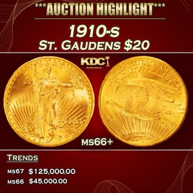 1910-s Gold St. Gaudens Double Eagle $20 ms66+ SEGS