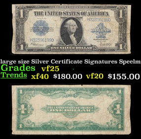1923 $1 large size Silver Certificate Grades vf+ Signatures Speelman/White