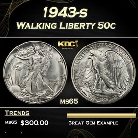 1943-s Walking Liberty Half Dollar 50c Grades ms65