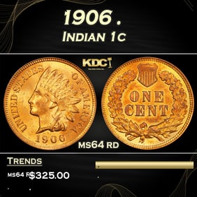 1906 Indian Cent . 1c Grades ms64 rd