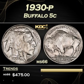 1930-p Buffalo Nickel 5c Grades ms66