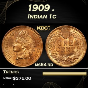 1909 Indian Cent . 1c Grades ms64 rd