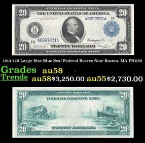 1914 FR-965 $20 Large Size Blue Seal Federal Resrve Note Grades Choice AU/BU Slider