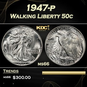 1947-p Walking Liberty Half Dollar 50c Grades ms66