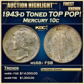 1943-d Mercury Dime Toned TOP POP! 10c ms68+ FSB SEGS