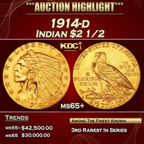 1914-d Gold Indian Quarter Eagle $2 1/2 ms65+ SEGS