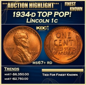 1934-d Lincoln Cent TOP POP! 1c ms67+ rd SEGS