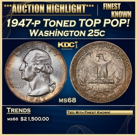1947-p Washington Quarter Toned TOP POP! 25c ms68 SEGS