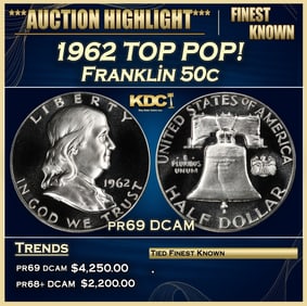 1962 Proof Franklin Half Dollar TOP POP! 50c pr69 DCAM SEGS