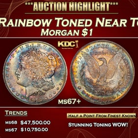 1878-s Morgan Dollar Rainbow Toned Near Top Pop $1 ms67+ SEGS