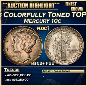 1944-s Mercury Dime Colorfully Toned TOP POP! 10c ms68+ FSB SEGS
