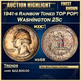 1941-s Washington Quarter Rainbow Toned TOP POP! 25c ms68 SEGS