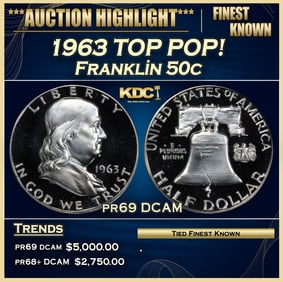 1963 Proof Franklin Half Dollar TOP POP! 50c pr69 DCAM SEGS