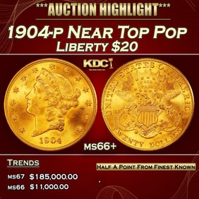 1904-p Gold Liberty Double Eagle Near Top Pop $20 ms66+ SEGS