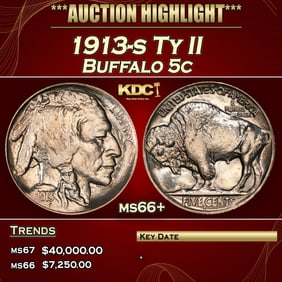 1913-s Ty II Buffalo Nickel 5c ms66+ SEGS