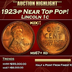 1923-p Lincoln Cent Near Top Pop! 1c ms67+ rd SEGS
