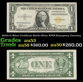 1935A $1 Silver Certificate North Africa WWII Emergency Currency Grades Select AU