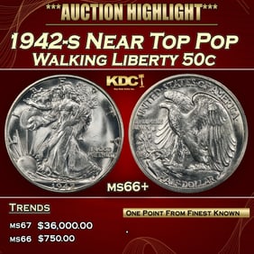1942-s Walking Liberty Half Dollar Near Top Pop 50c ms66+ SEGS