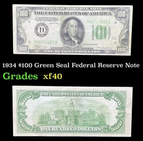 1934 $100 Green Seal Federal Reserve Note Grades xf