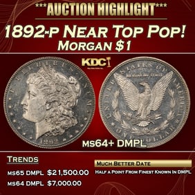 1892-p Morgan Dollar Near Top Pop! $1 ms64+ DMPL SEGS
