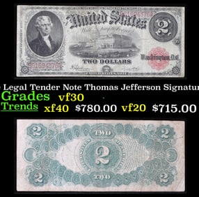 1917 $2 Large Size Legal Tender Note Thomas Jefferson Grades vf++ Signatures Speelman/White