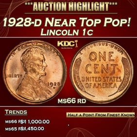 1928-d Lincoln Cent Near Top Pop! 1c ms66 rd SEGS