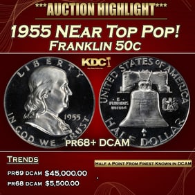 1955 Proof Franklin Half Dollar NEar Top Pop! 50c pr68+ DCAM SEGS