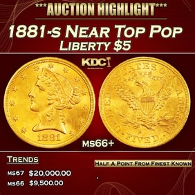 1881-s Gold Liberty Half Eagle Near Top Pop $5 ms66+ SEGS