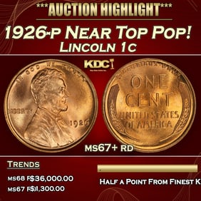 1926-p Lincoln Cent Near Top Pop! 1c ms67+ rd SEGS