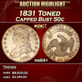 1831 Capped Bust Half Dollar Toned 50c ms64+ SEGS