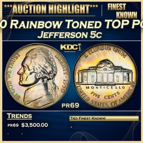 1950 Proof Jefferson Nickel Rainbow Toned TOP POP! 5c pr69 SEGS