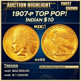 1907-p Gold Indian Eagle TOP POP! $10 ms66 SEGS