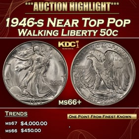1946-s Walking Liberty Half Dollar Near Top Pop 50c ms66+ SEGS
