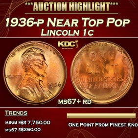 1936-p Lincoln Cent Near Top Pop 1c ms67+ rd SEGS