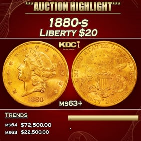 1880-s Gold Liberty Double Eagle $20 ms63+ SEGS