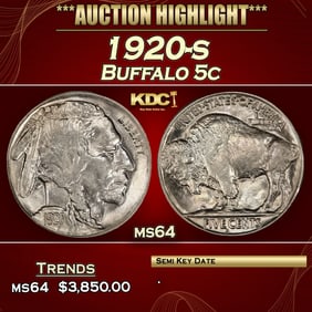 1920-s Buffalo Nickel 5c ms64 SEGS