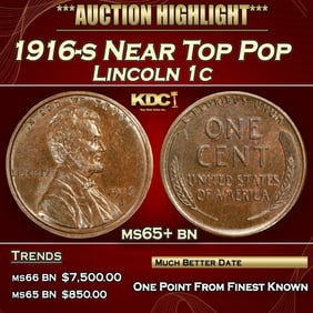 1916-s Lincoln Cent Near Top Pop 1c ms65+ bn SEGS